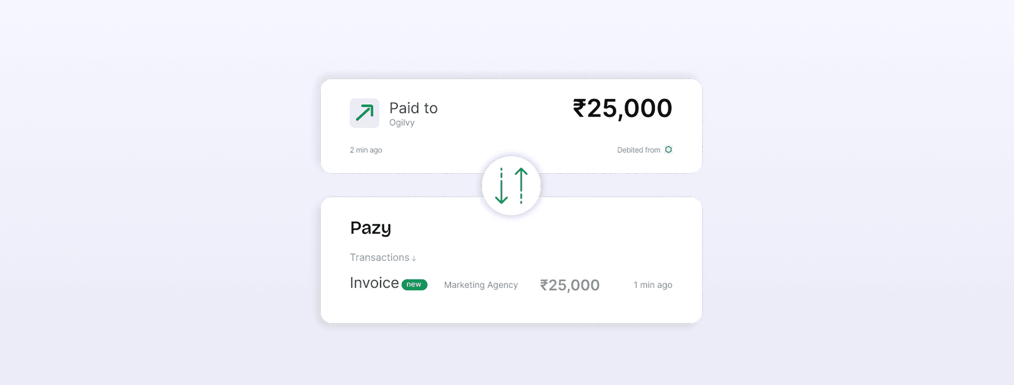 A UPI payment syncing into Pazy as a reconciled invoice