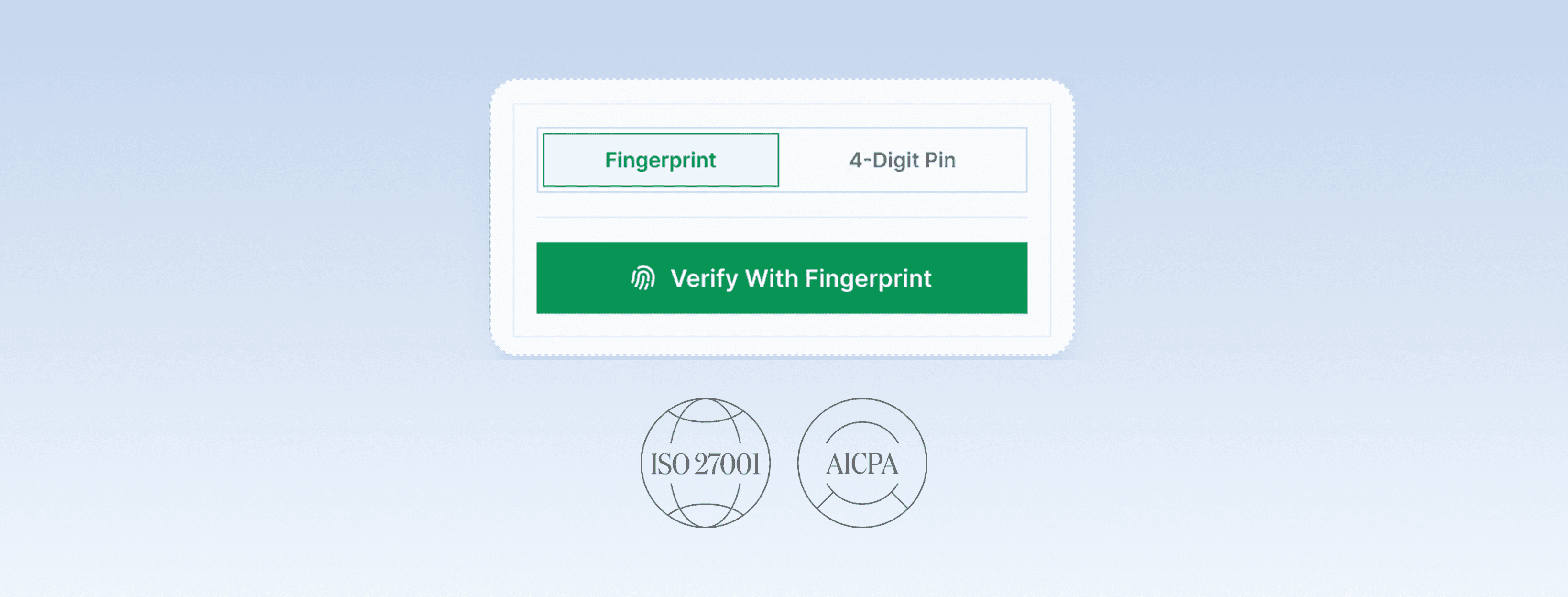 Fingerprint and PIN verification, ISO 27001 and SOC certified